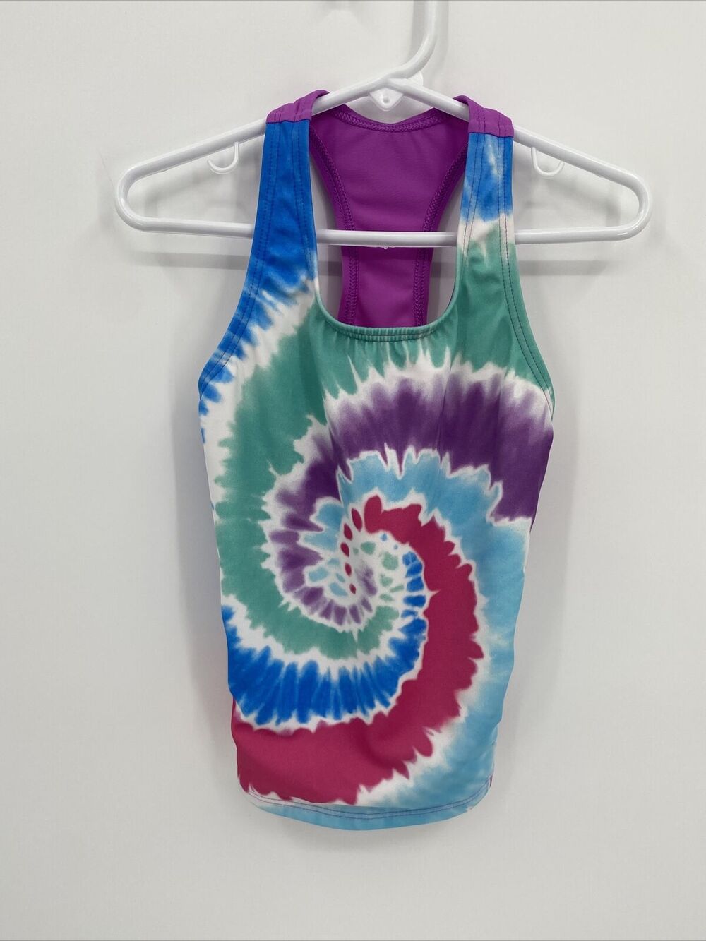 Lands End Girls Stretch Tie Dye Square Neck Purple Green Blue Tankini 7 Slim